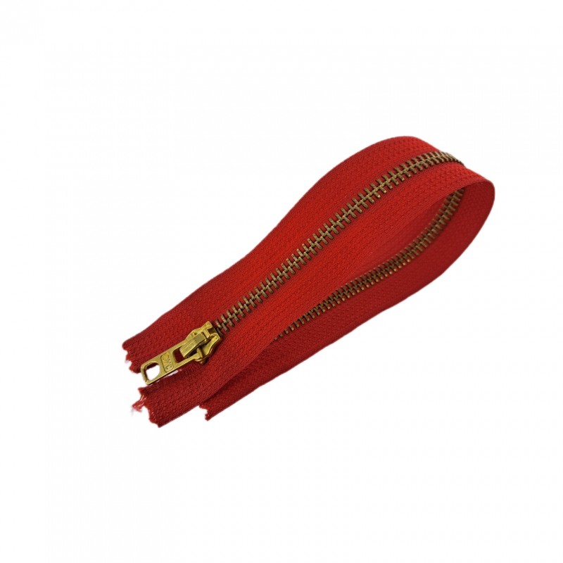 Fermeture Eclair® DMC - rouge - zip métallique doré non séparable - 25 cm - cuirenstock