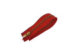 Fermeture Eclair® DMC - rouge - zip métallique doré non séparable - 25 cm - cuirenstock