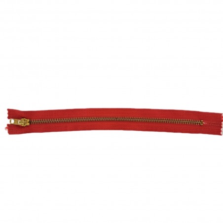 Fermeture Eclair® DMC - rouge - zip métallique doré non séparable - 25 cm - cuir en stock