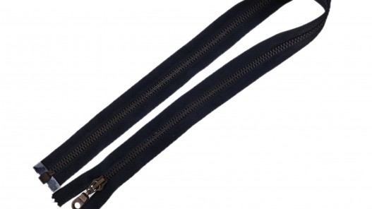 Fermeture Eclair® - noir - zip métallique bronze séparable - 58.5 cm - Cuir en stock
