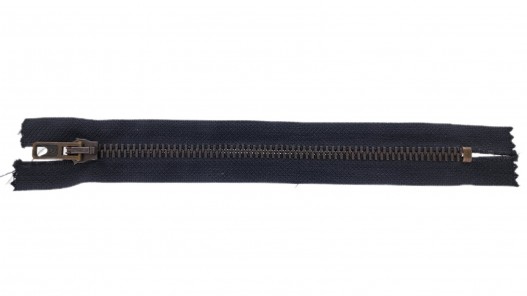 Fermeture Eclair® - noir - zip métallique bronze non séparable - 18 cm - Cuir en stock