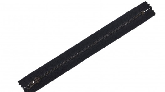 Fermeture Eclair® - noir - zip métallique bronze non séparable - 18 cm - cuir en stock