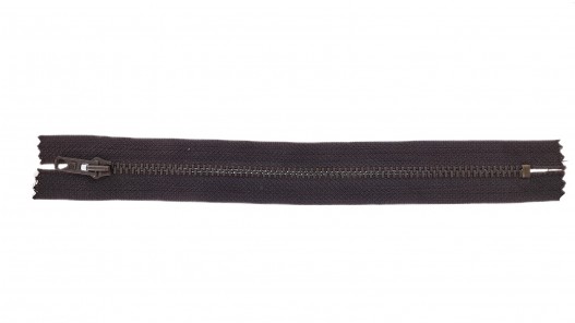 Fermeture Eclair® - marron - zip métallique bronze non séparable - 18 cm - Cuirenstock