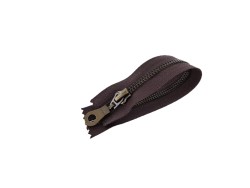 Fermeture Eclair® - brun foncé - zip métallique bronze séparable - 18 cm - Cuir en stock