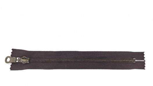 Fermeture Eclair® - brun foncé - zip métallique bronze séparable - 18 cm - Cuir en Stock