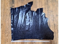 Bande de cuir de vachette pullup ciré - noir bleuté - Cuir en stock