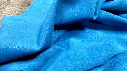 Peau de veau velours pailleté - Bleu turquoise - Maroquinerie - Cuir en Stock