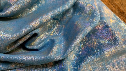 Peau de veau velours métallisé holographique - Bleu turquoise - Maroquinerie - Cuir en Stock