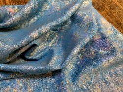 Peau de veau velours métallisé holographique - Bleu turquoise - Maroquinerie - Cuir en Stock