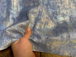 Peau de veau velours métallisé holographique - Bleu jeans - Maroquinerie - Cuir en stock