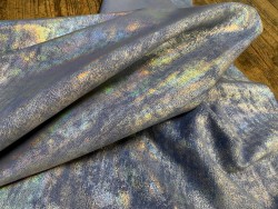 Peau de veau velours métallisé holographique - Bleu jeans - Maroquinerie - Cuir en Stock