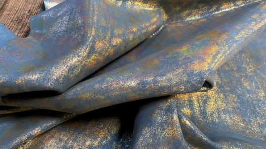 Peau de veau velours métallisé holographique - Vert canard - Maroquinerie - Cuir en Stock