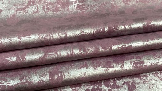 Peau de veau velours métallisé Graffiti - lilas - Maroquinerie - Cuir en Stock