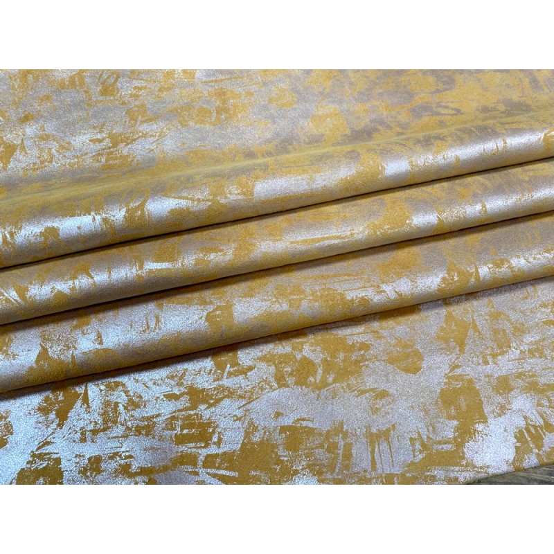Peau de veau velours métallisé Graffiti - jaune ocre - Maroquinerie - Cuir en Stock