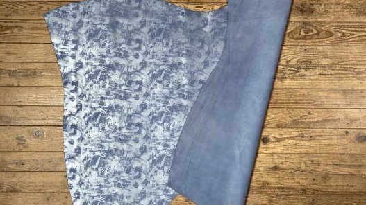 Peau de veau velours métallisé Graffiti - bleu jeans - Maroquinerie - cuirenstock