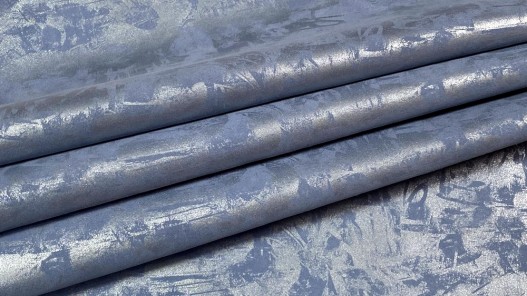 Peau de veau velours métallisé Graffiti - bleu jeans - Maroquinerie - Cuir en Stock