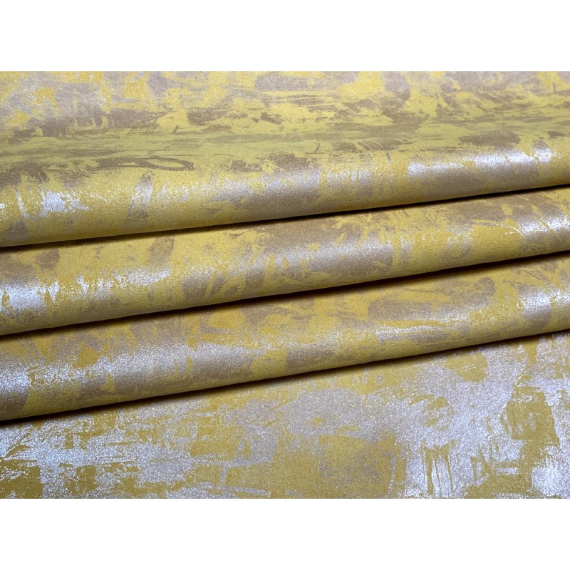 Peau de veau velours métallisé Graffiti - jaune - Maroquinerie - Cuir en Stock