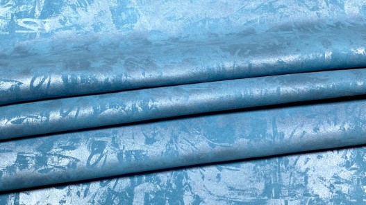 Peau de veau velours métallisé Graffiti - bleu turquoise - Maroquinerie - Cuir en Stock
