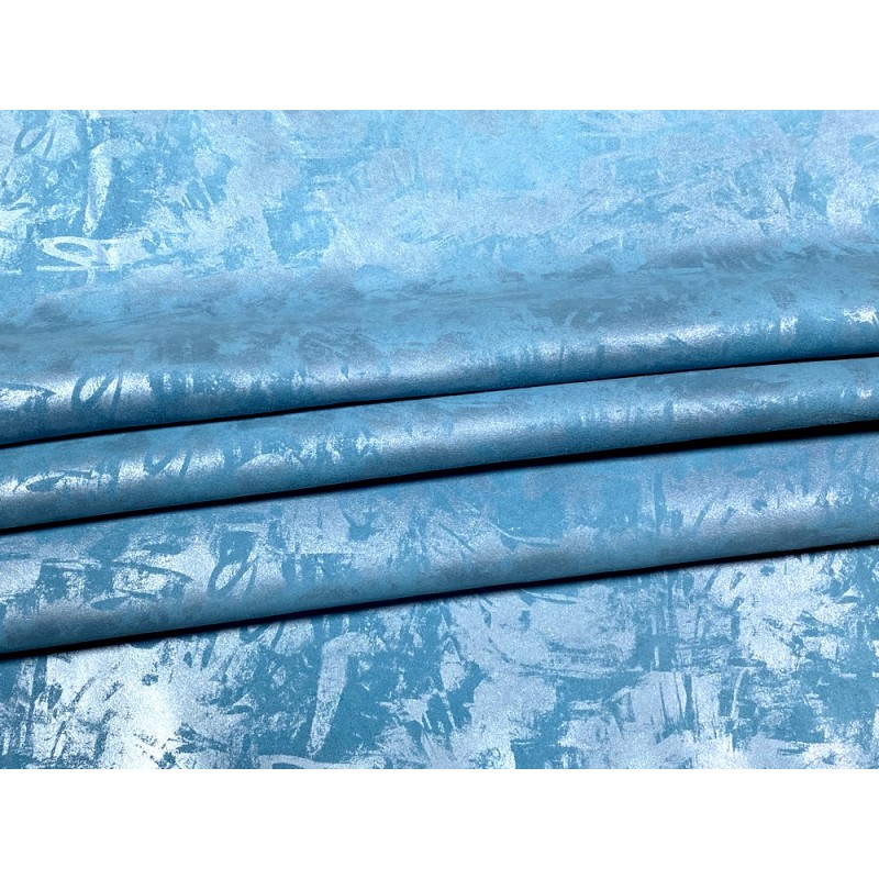 Peau de veau velours métallisé Graffiti - bleu turquoise - Maroquinerie - Cuir en Stock
