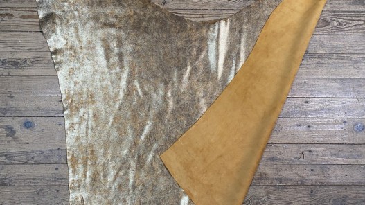 Peau de veau velours métallisé marbré - jaune ocre - Maroquinerie - Cuirenstock