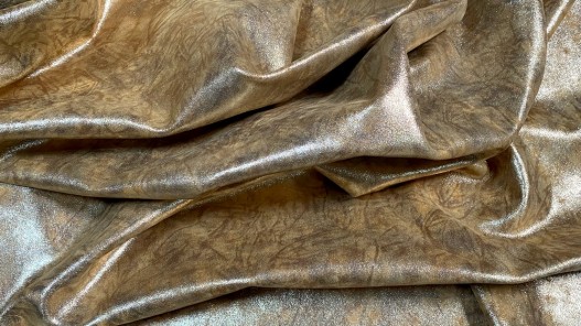Peau de veau velours métallisé marbré - jaune ocre - Maroquinerie - Cuir en Stock