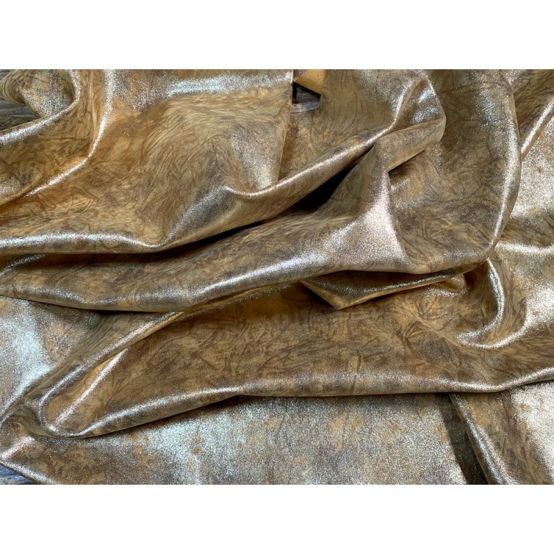 Peau de veau velours métallisé marbré - jaune ocre - Maroquinerie - Cuir en Stock