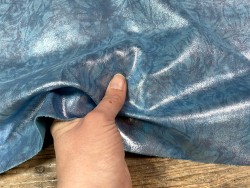 Peau de veau velours métallisé marbré - bleu turquoise - Maroquinerie - Cuir en stock