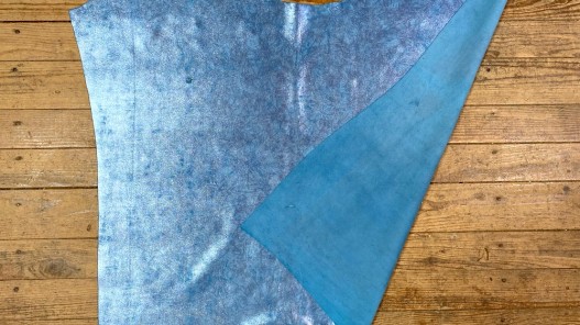 Peau de veau velours métallisé marbré - bleu turquoise - Maroquinerie - Cuirenstock