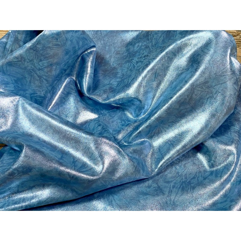 Peau de veau velours métallisé marbré - bleu turquoise - Maroquinerie - Cuir en Stock