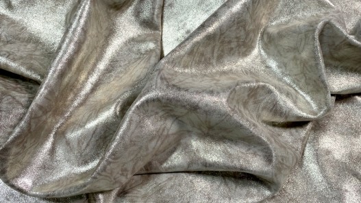 Peau de veau velours métallisé marbré - gris perle - Maroquinerie - Cuir en Stock