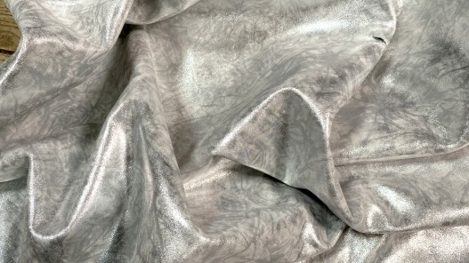 Peau de veau velours métallisé marbré - blanc - Maroquinerie - Cuir en Stock