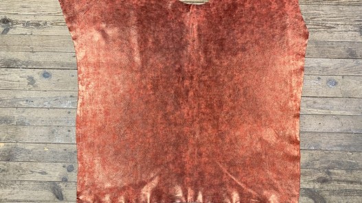 Peau de veau velours métallisé marbré - rouge - Maroquinerie - cuir en stock