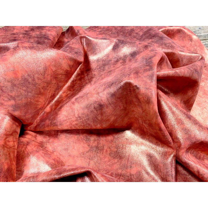 Peau de veau velours métallisé marbré - rouge - Maroquinerie - Cuir en Stock