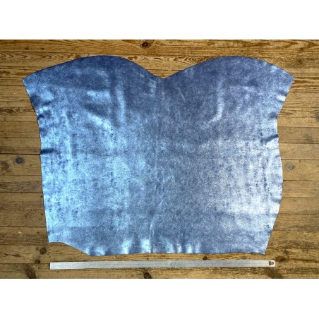 Peau de veau velours métallisé marbré - bleu jeans - Maroquinerie - cuir en stock