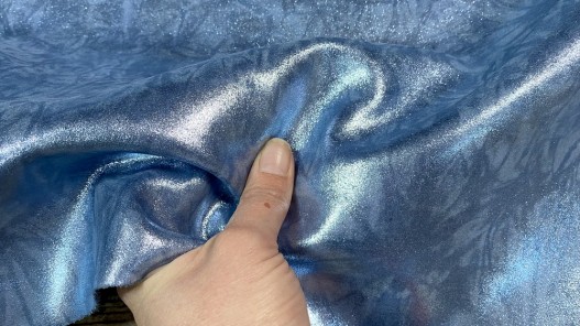 Peau de veau velours métallisé marbré - bleu jeans - Maroquinerie - Cuir en stock
