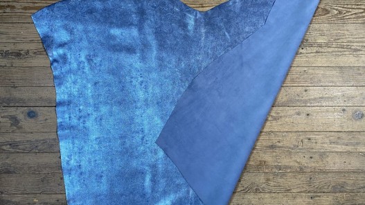Peau de veau velours métallisé marbré - bleu jeans - Maroquinerie - Cuirenstock