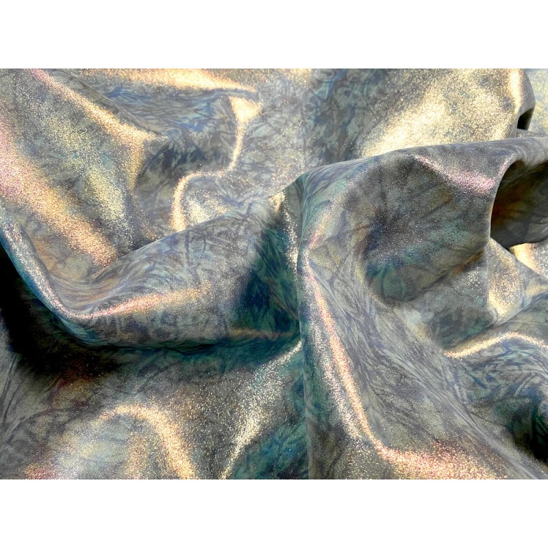 Peau de veau velours métallisé marbré - vert - Maroquinerie - Cuir en Stock
