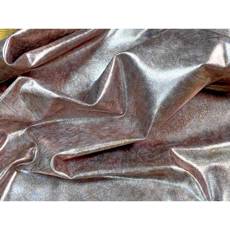 Peau de veau velours métallisé marbré - vieux rose - Maroquinerie - Cuir en Stock
