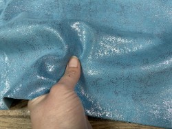 Peau de veau velours métallisé effet béton - bleu turquoise - Maroquinerie - Cuir en stock