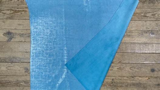 Peau de veau velours métallisé effet béton - bleu turquoise - Maroquinerie - Cuirenstock