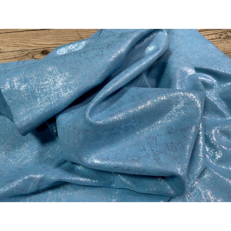 Peau de veau velours métallisé effet béton - bleu turquoise - Maroquinerie - Cuir en Stock