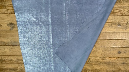 Peau de veau velours métallisé effet béton - bleu jeans - Maroquinerie - Cuirenstock