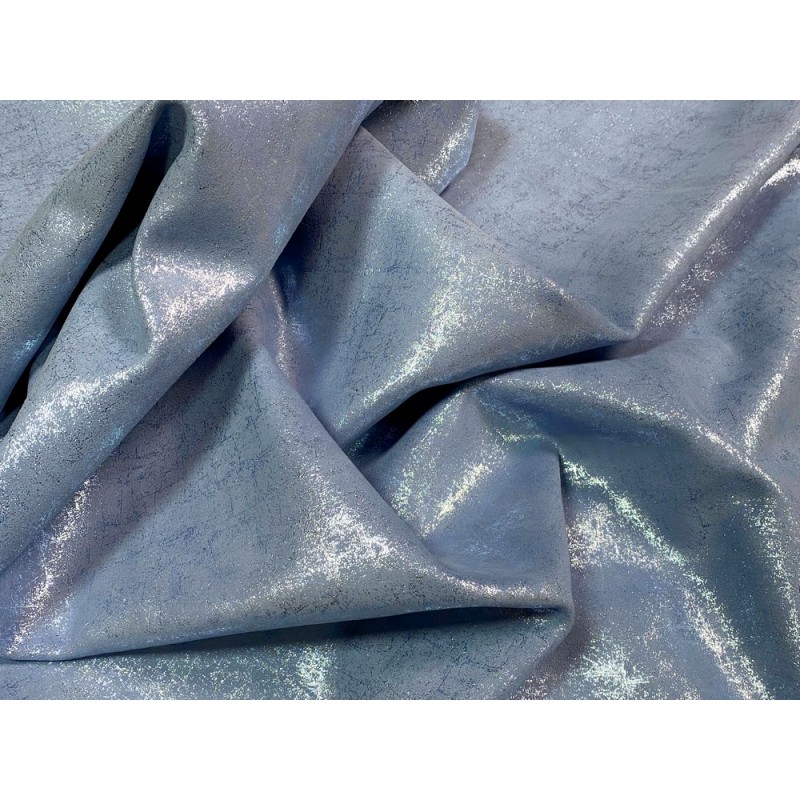 Peau de veau velours métallisé effet béton - bleu jeans - Maroquinerie - Cuir en Stock