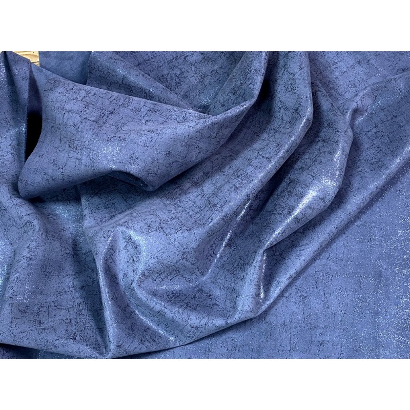 Peau de veau velours métallisé effet béton - bleu marine - Maroquinerie - Cuir en Stock
