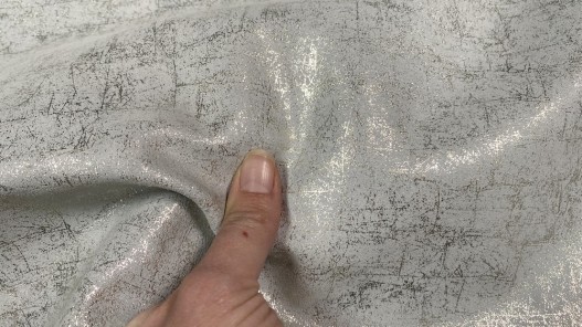Peau de veau velours métallisé effet béton - blanc - Maroquinerie - Cuir en stock