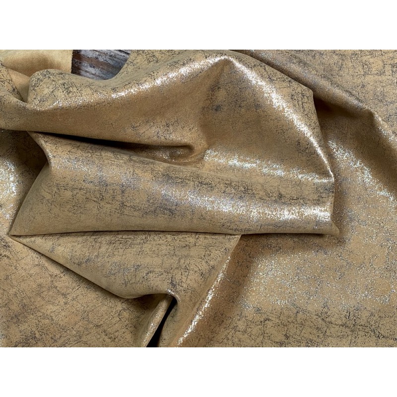 Peau de veau velours métallisé effet béton - jaune ocre - Maroquinerie - Cuir en Stock