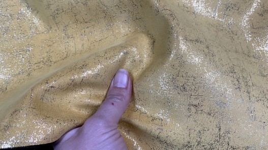 Peau de veau velours métallisé effet béton - jaune - Maroquinerie - Cuir en stock