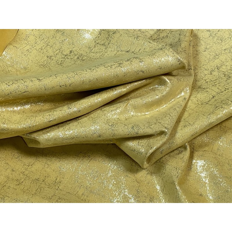 Peau de veau velours métallisé effet béton - jaune - Maroquinerie - Cuir en Stock