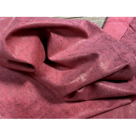 Peau de veau velours métallisé effet béton - framboise - Maroquinerie - Cuir en Stock