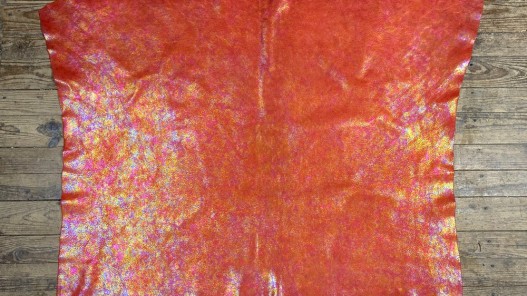 Peau de veau velours gros grain reflets holographique - rouge - Maroquinerie - cuir en stock